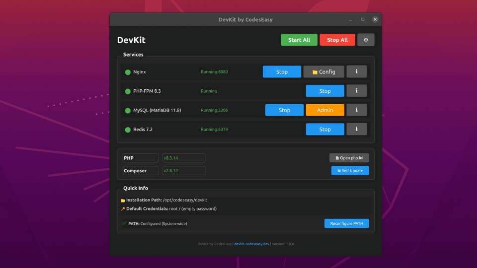 DevKit Main Dashboard - Linux
